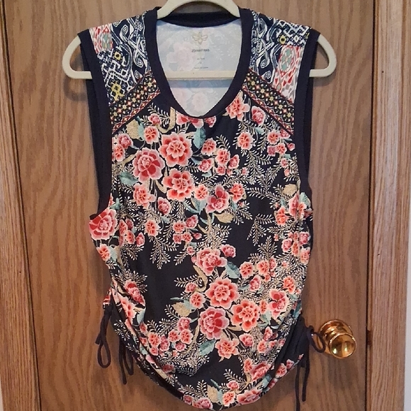 Johnny Was Floral Tank Top - Navy Blue and Pink - Picture 4 of 4
